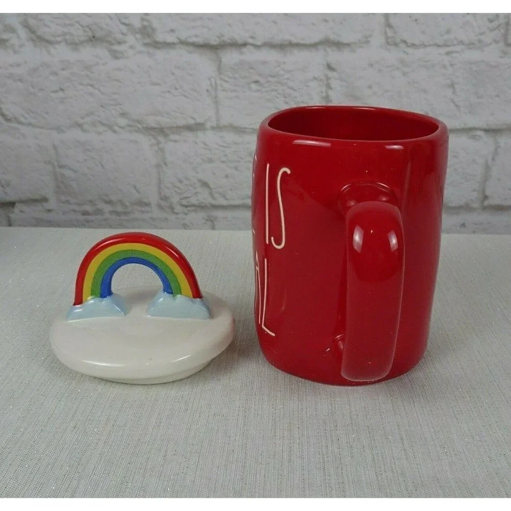 New RAE DUNN Rainbow 🌈 Figural Mug Love Is Equal Red With Lid Pride Home Decor